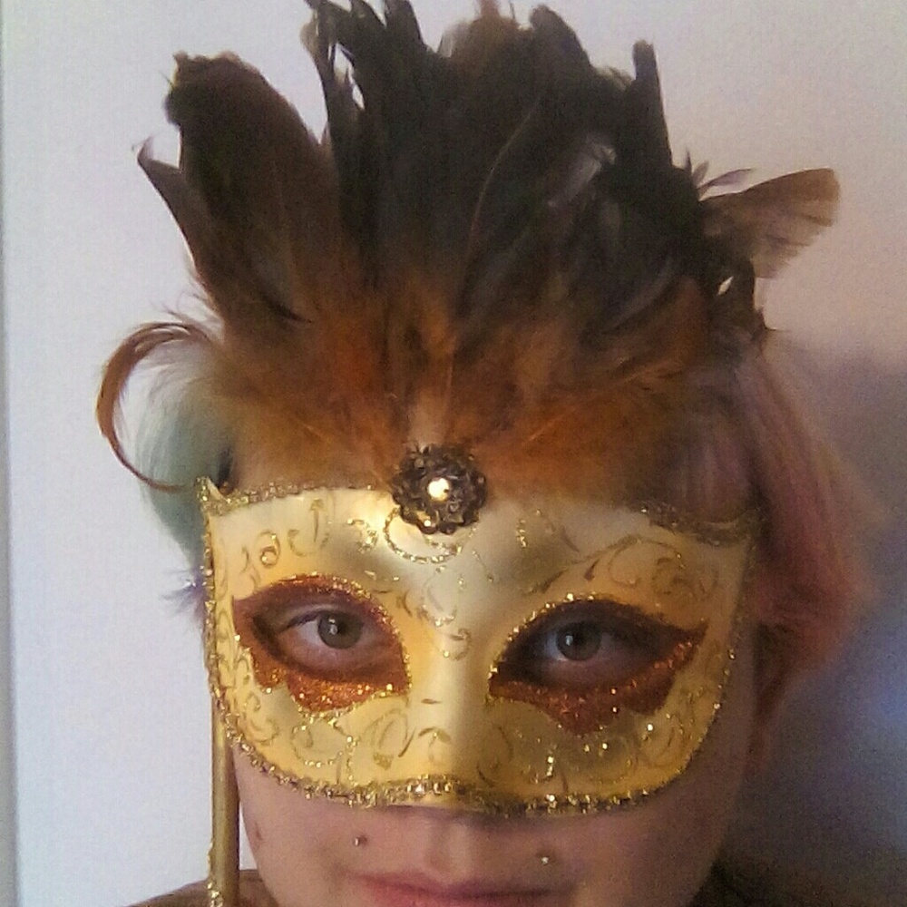 Renaissance Faire/Masquerade/Mardi Gras Hand Held Gold Mask